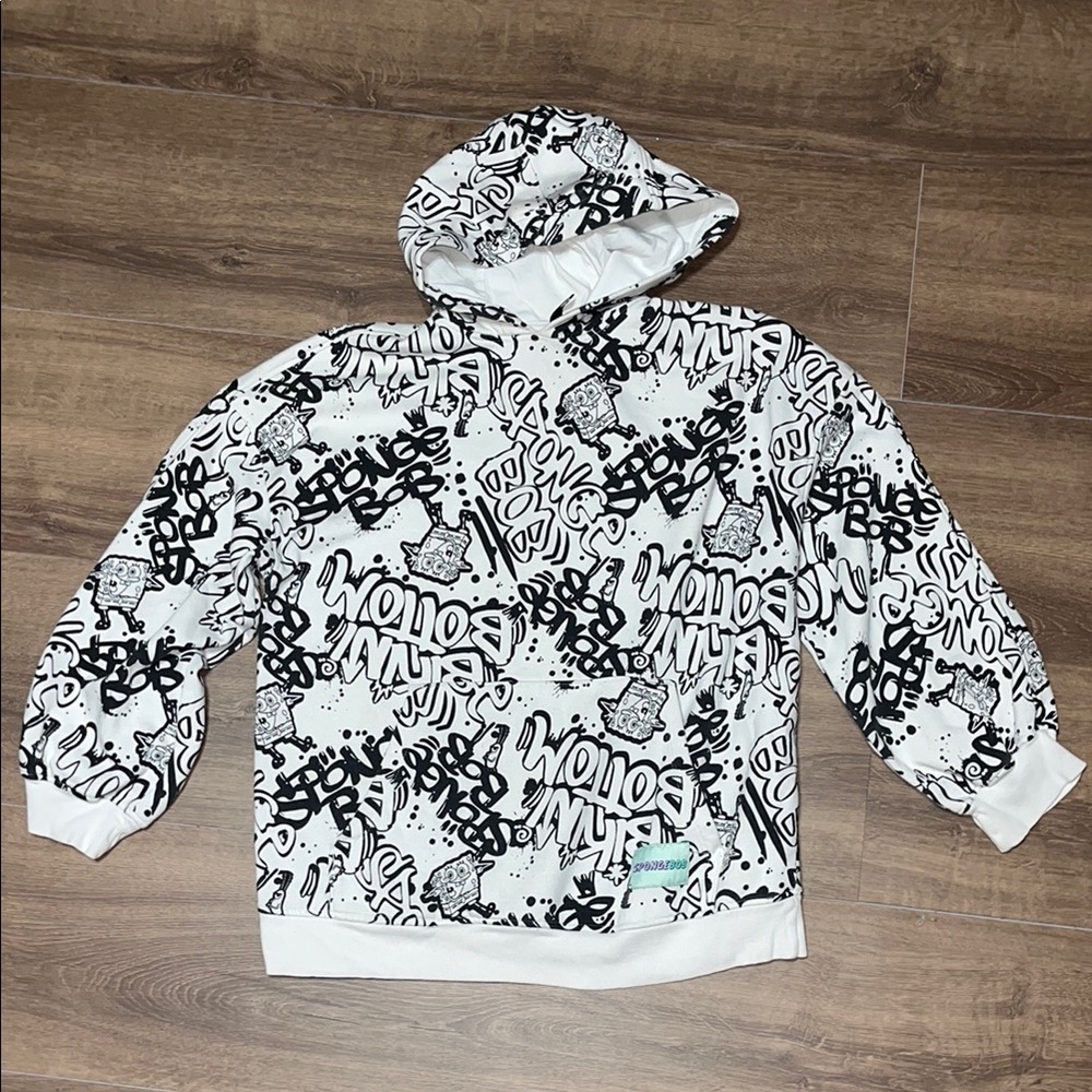 H&M Black and White Floral Hoodie Sweatshirt